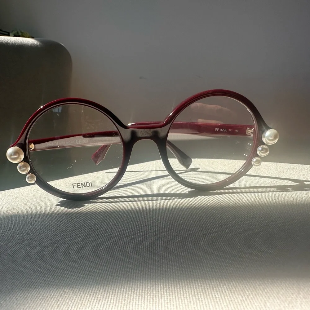 Fendi Round Burgundy Frames with Pearl Temple Accents never worn.. - Picture 2 of 16